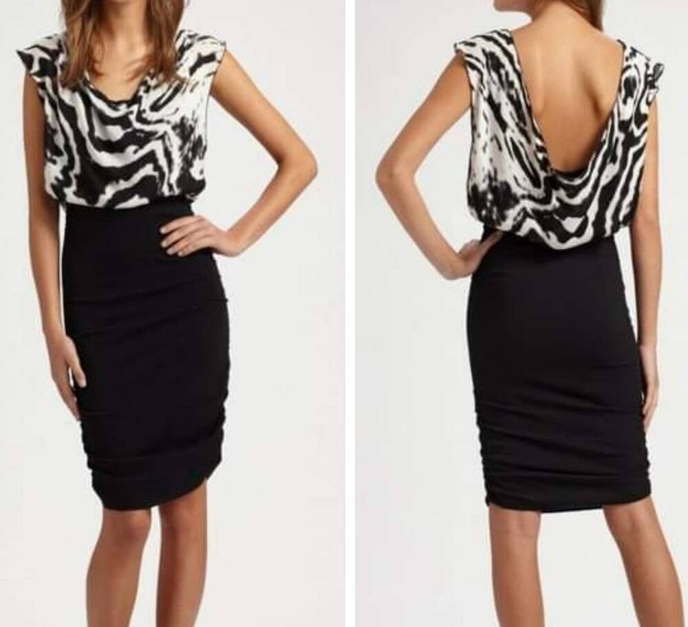 Alice + Olivia Zebra Top Blouson Silk Blend Slouchy Dress Size Small